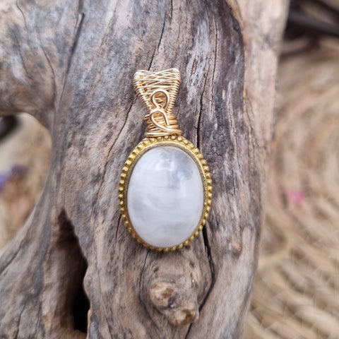 Pendentif Pierre de Lune Arc‑en‑Ciel (Péristérite) artisanal – Amulette Irisée