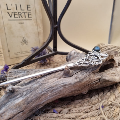🌳Pic à Cheveux “L’Éclat des Bois Profonds” - Labradorite